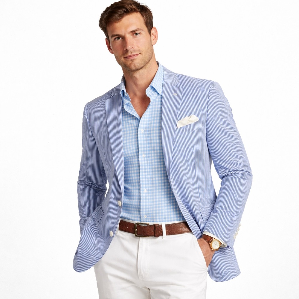 Polo Golf Ralph Lauren Blazer Men’s 44R Blue White Striped Sport Coat Vintage